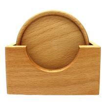 Round Wood Coaster Set With Holder