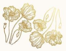Poppies Gold Enamel Decals