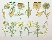 Garden Flowers Gold and Green Enamel Decals